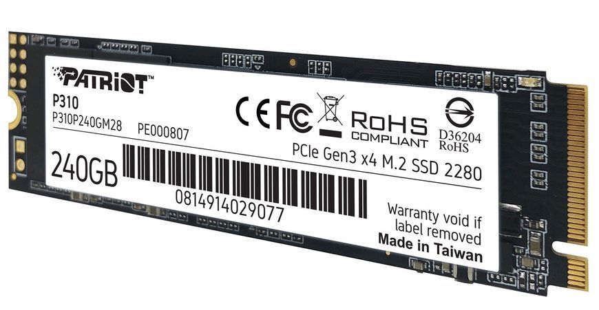 Накопичувач SSD 240GB Patriot P310 M.2 2280 PCIe NVMe 3.0 x4 TLC P310P240GM28 фото