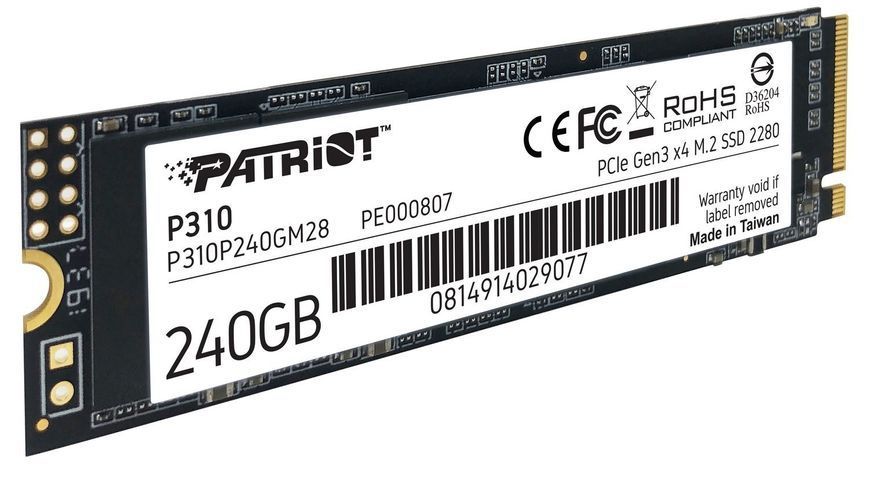 Накопичувач SSD 240GB Patriot P310 M.2 2280 PCIe NVMe 3.0 x4 TLC P310P240GM28 фото